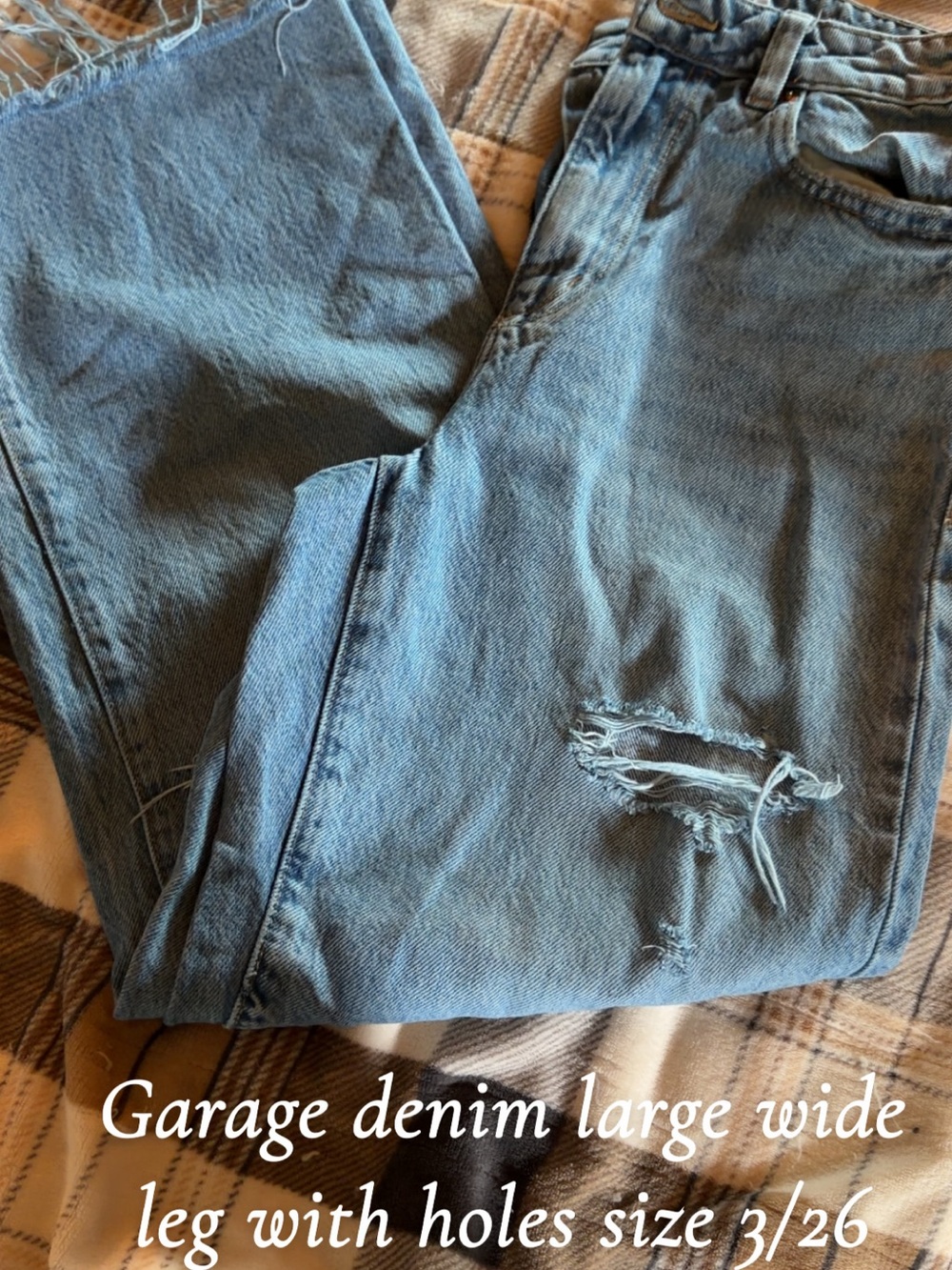 Garage Light Blue Wide Leg Distressed Jeans